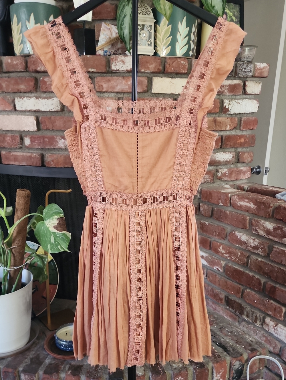 FP One Free People Verona Lace Trim Mini Dress Peach Size Large